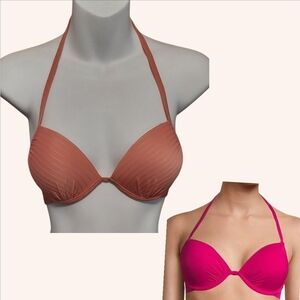 NWT mynah Ribbed Halter Aloha Coral Molded Push-Up Bikini Tops Size XS